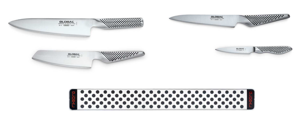 Global Knife Set 5-Piece with Magnetic Rail by Kitchen Niche