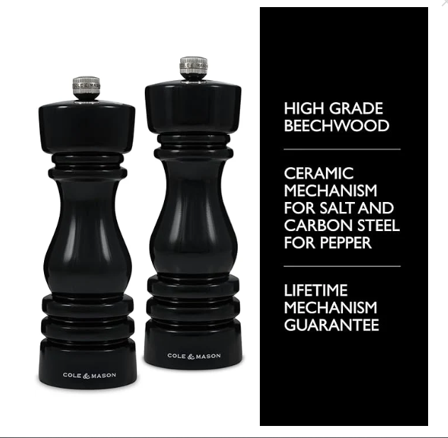 Cole & Mason The London Collection Salt & Pepper Mill Gift Set – Black Gloss – 7" / 18 cm by Kitchen Niche