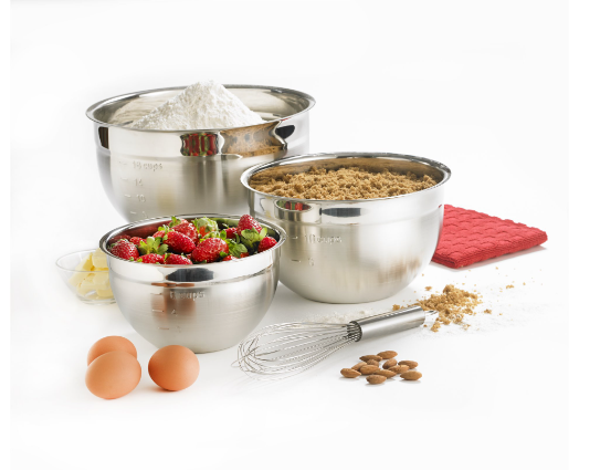Cuisipro Mixing Bowl Set – 3pc (1.5, 3, 5qt / 1.4, 2.8, 4.7L) Stainless Steel Cuisipro by Kitchen Niche