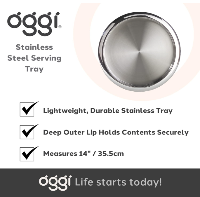 Oggi Serving Tray – Stainless Steel – 14" Ø