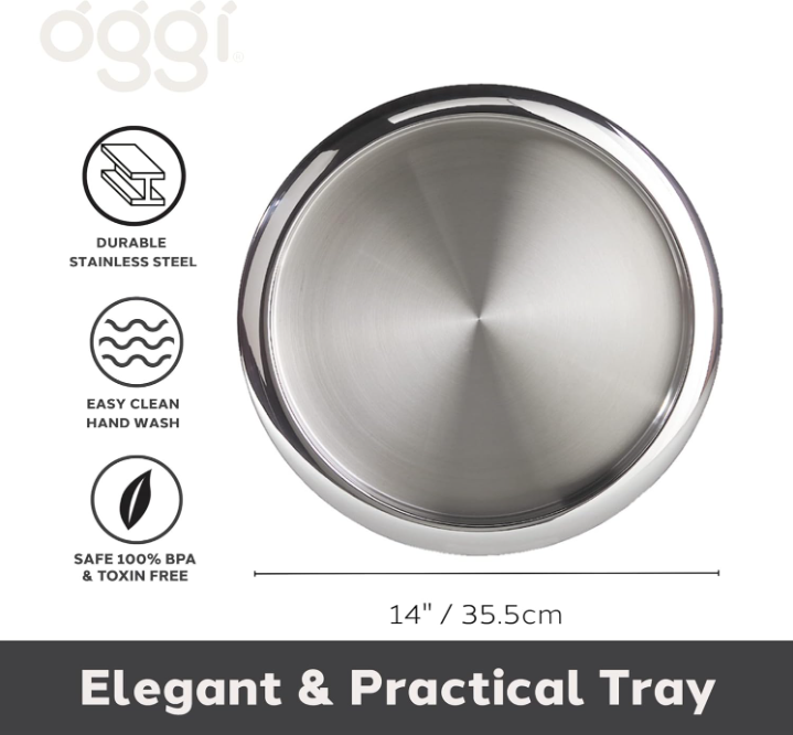 Oggi Serving Tray – Stainless Steel – 14" Ø