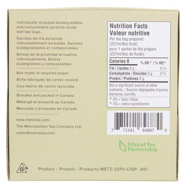 Metropolitan Tea Metz Cochin Masala Chai Tea – Box of 25 Teabags