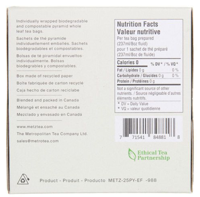 Metropolitan Tea Metz Cream Earl Grey Tea – Box of 25 Teabags