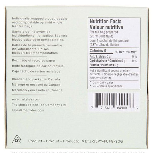 Metropolitan Tea Metz Cucumber Melon Tea – Box of 25 Teabags