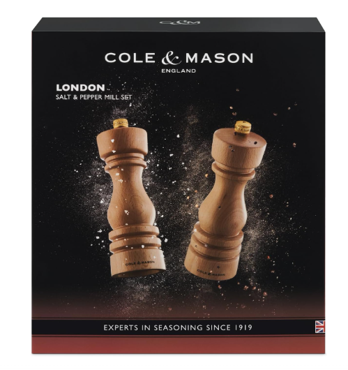 Cole & Mason The London Collection Salt & Pepper Mill Gift Set – Natural Beech – 7" / 18 cm by Kitchen Niche