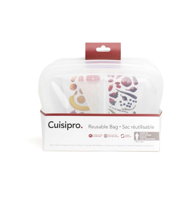Cuisipro Reusable Bags – Stand-Up w/Divider, 1300ml – Clear Cuisipro by Kitchen Niche