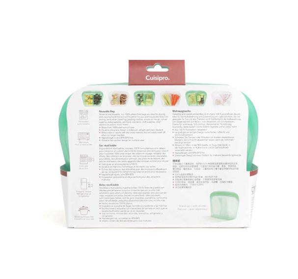 Cuisipro Reusable Bags – Stand-Up w/Divider, 1300ml – Green Cuisipro by Kitchen Niche