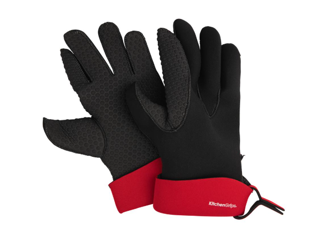 Kitchen Grips 5-Finger Heat Resistant Gloves Large Cherry Black
