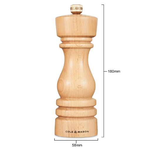 Cole & Mason The London Collection Pepper Mill – Natural Beech – 7" / 18 cm by Kitchen Niche