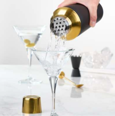 Trudeau Cocktail Shaker Set – Black & Gold – 3-Piece Trudeau by Kitchen Niche