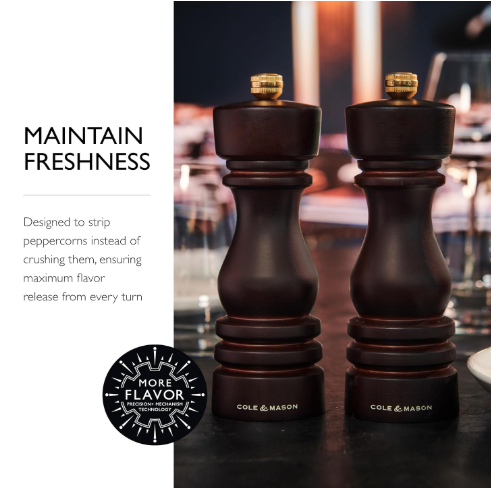 Cole & Mason The London Collection Salt & Pepper Mill Gift Set – Chocolate Wood – 7" / 18 cm by Kitchen Niche