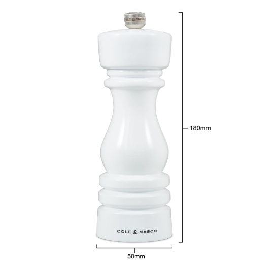 Cole & Mason The London Collection Pepper Mill – White Gloss – 7" / 18 cm by Kitchen Niche