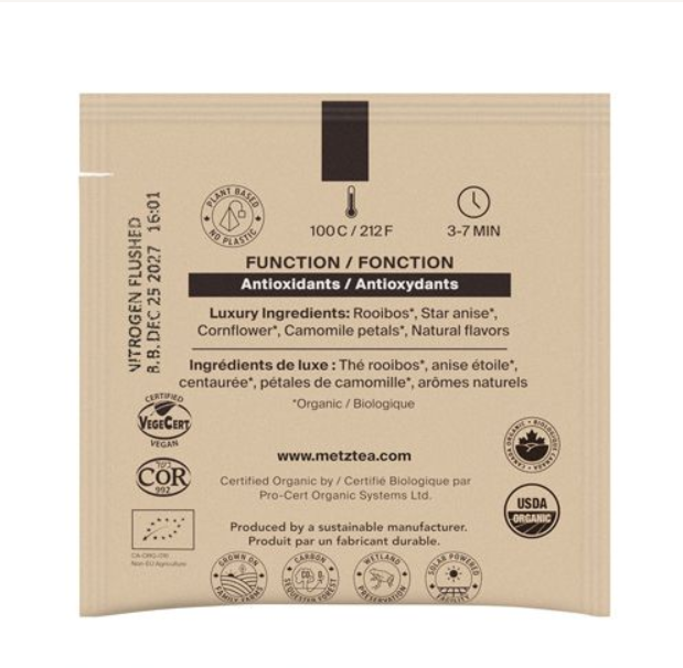 Metropolitan Tea Metz Organic Bourbon Street Vanilla Tea – Box of 25 Teabags