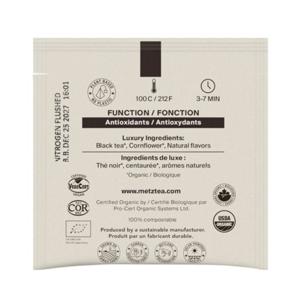 Metropolitan Tea Metz Organic Earl Grey Tea – Box of 25 Teabags