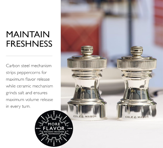Cole & Mason The Hoxton Salt & Pepper Mill Gift Set – Silver Plated – 4.2" / 10.5 cm by Kitchen Niche