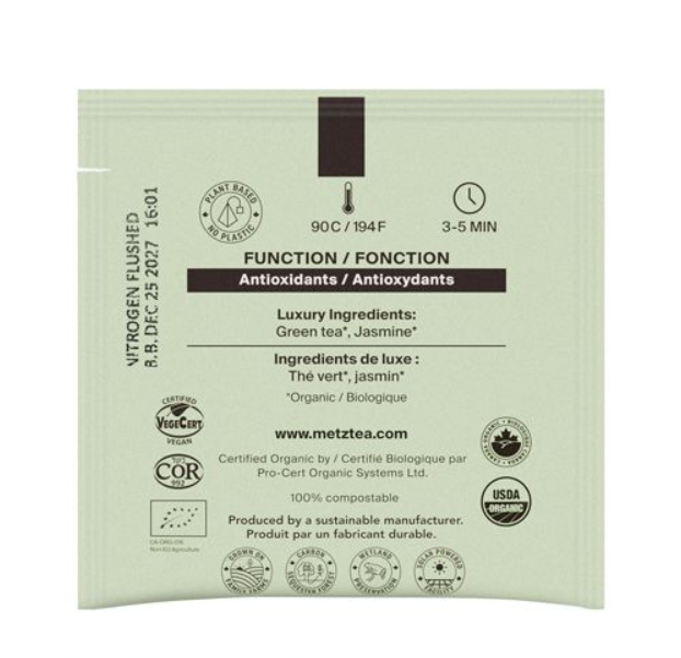 Metropolitan Tea Metz Organic Jasmine Gold Dragon Tea – Box of 25 Teabags