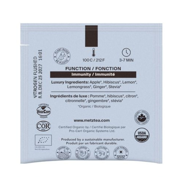 Metropolitan Tea Metz Organic Lemon Ginger Tea – Box of 25 Teabags