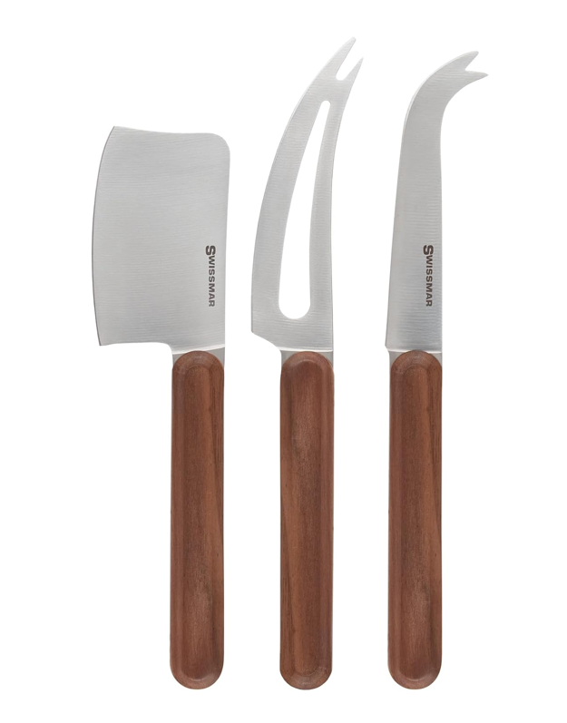 Swissmar Timber 3-Piece Walnut Handle Cheese Knife Set – Cleaver, Universal &amp; Moist