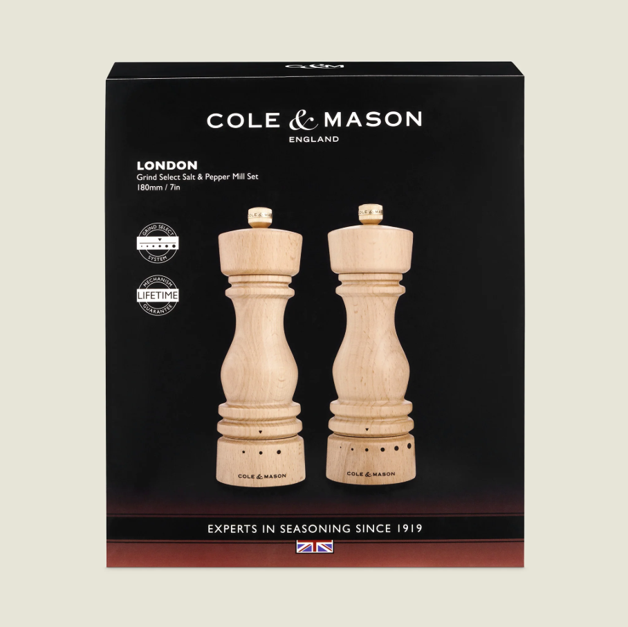 Cole & Mason London Grind Select Salt & Pepper Mill Gift Set – Natural Beech – 7" / 18 cm