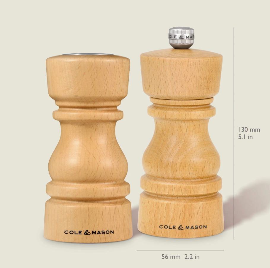 Cole & Mason London Salt Shaker and Pepper Mill Gift Set – Natural Beech – 5" / 13 cm