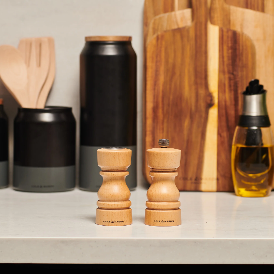 Cole & Mason London Salt Shaker and Pepper Mill Gift Set – Natural Beech – 5" / 13 cm