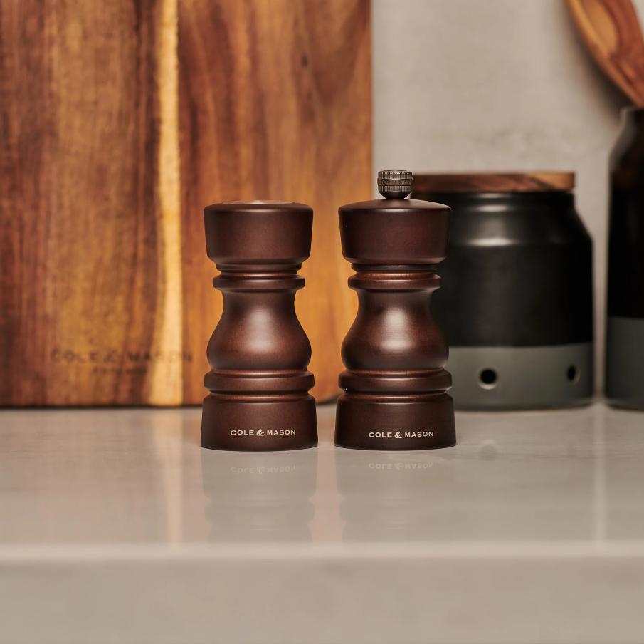 Cole & Mason London Salt Shaker and Pepper Mill Gift Set – Chocolate Wood – 5" / 13 cm