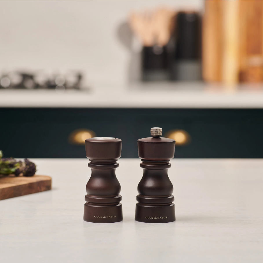 Cole & Mason London Salt Shaker and Pepper Mill Gift Set – Chocolate Wood – 5" / 13 cm