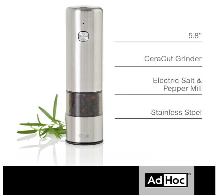 AdHoc i.Mill Electric USB Salt and Pepper Mill Set – 6.7" / 17 cm