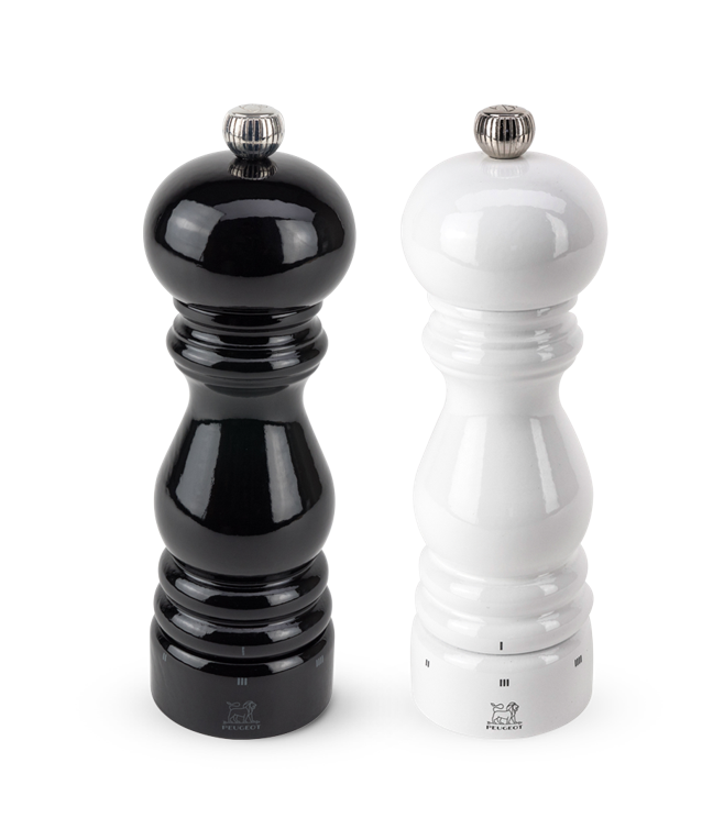 Peugeot Paris U’Select Black Lacquer Pepper and White Lacquer Salt Mill Set  - 7” / 18 cm