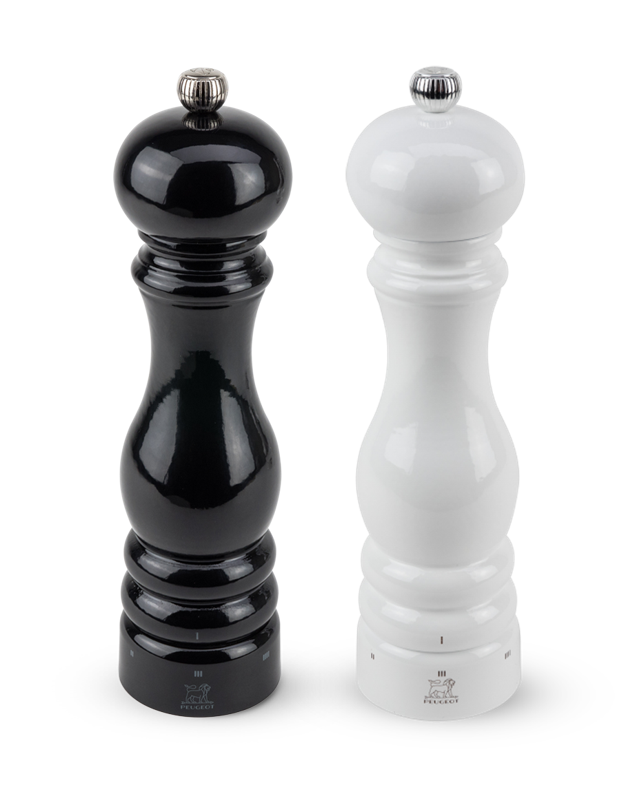 Peugeot Paris U’Select Black Lacquer Pepper and White Lacquer Salt Mill Set  - 9” / 23 cm