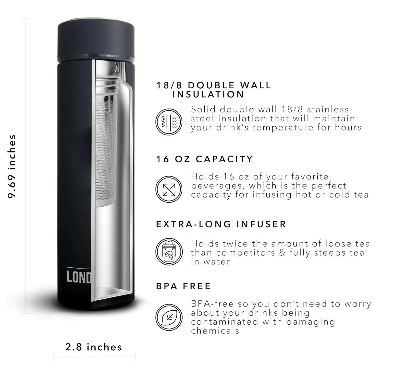 London Sip Tea Infuser Bottle 16 oz / 500 ml London Sip by Kitchen Niche