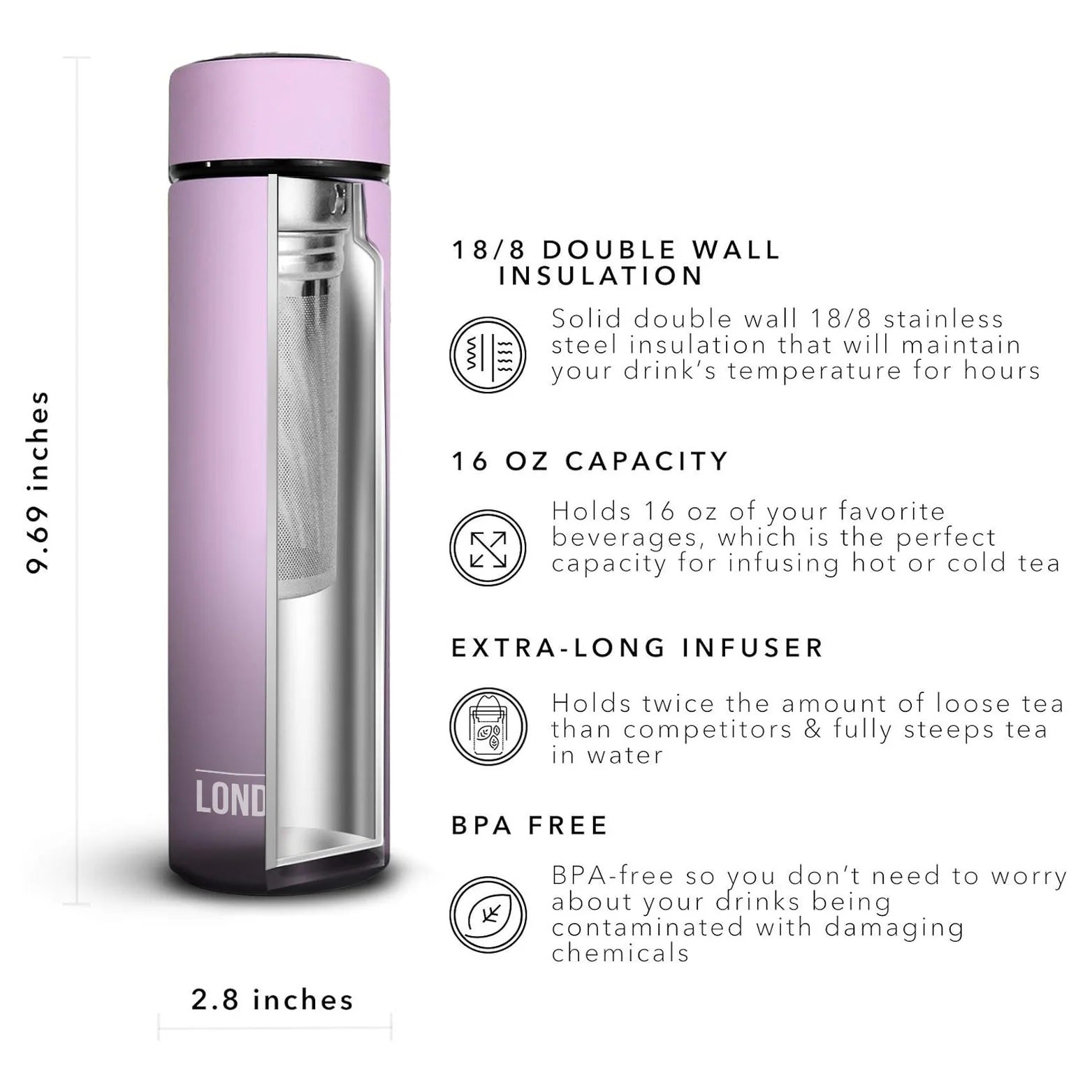 London Sip Tea Infuser Bottle 16 oz / 500 ml London Sip by Kitchen Niche