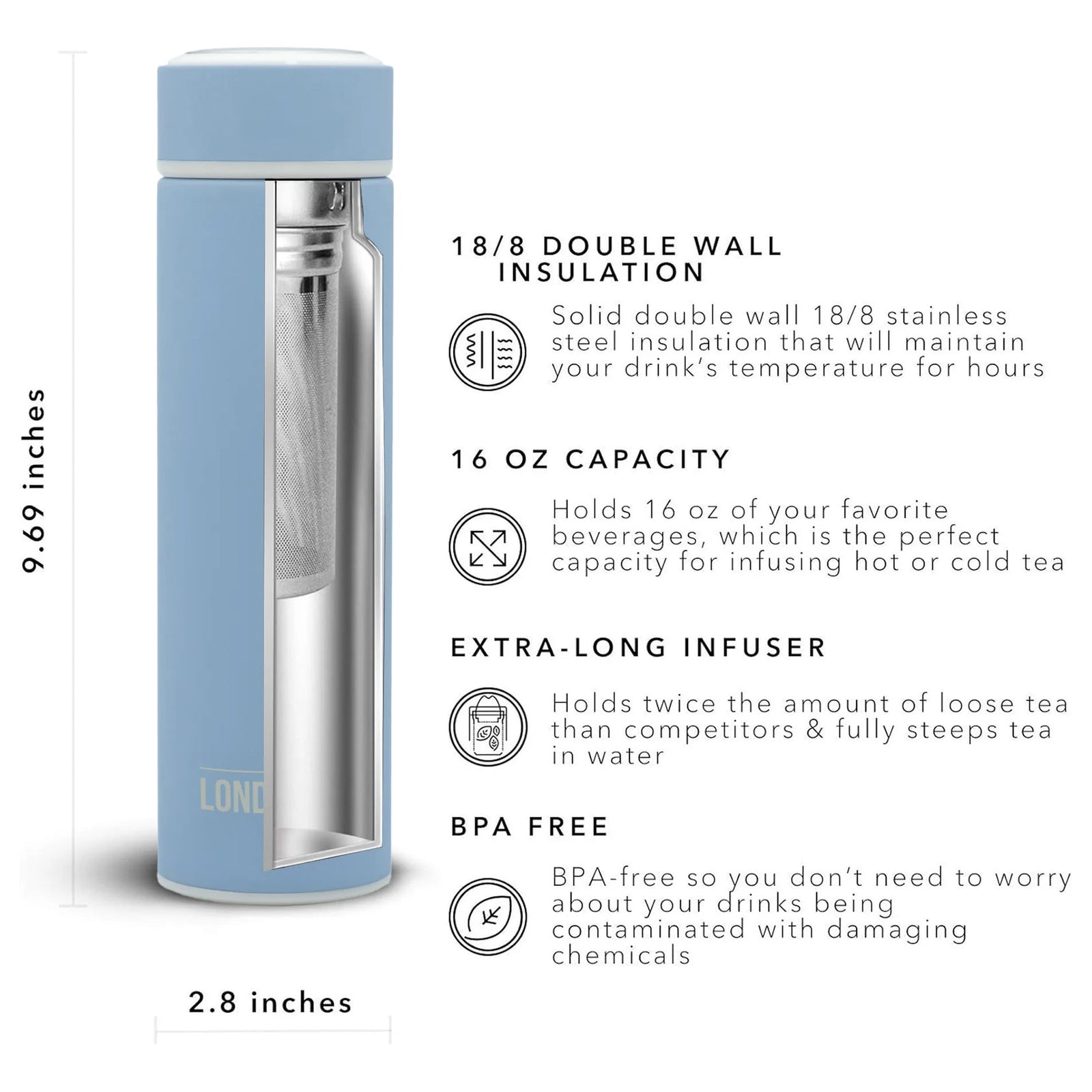 London Sip Tea Infuser Bottle 16 oz / 500 ml London Sip by Kitchen Niche