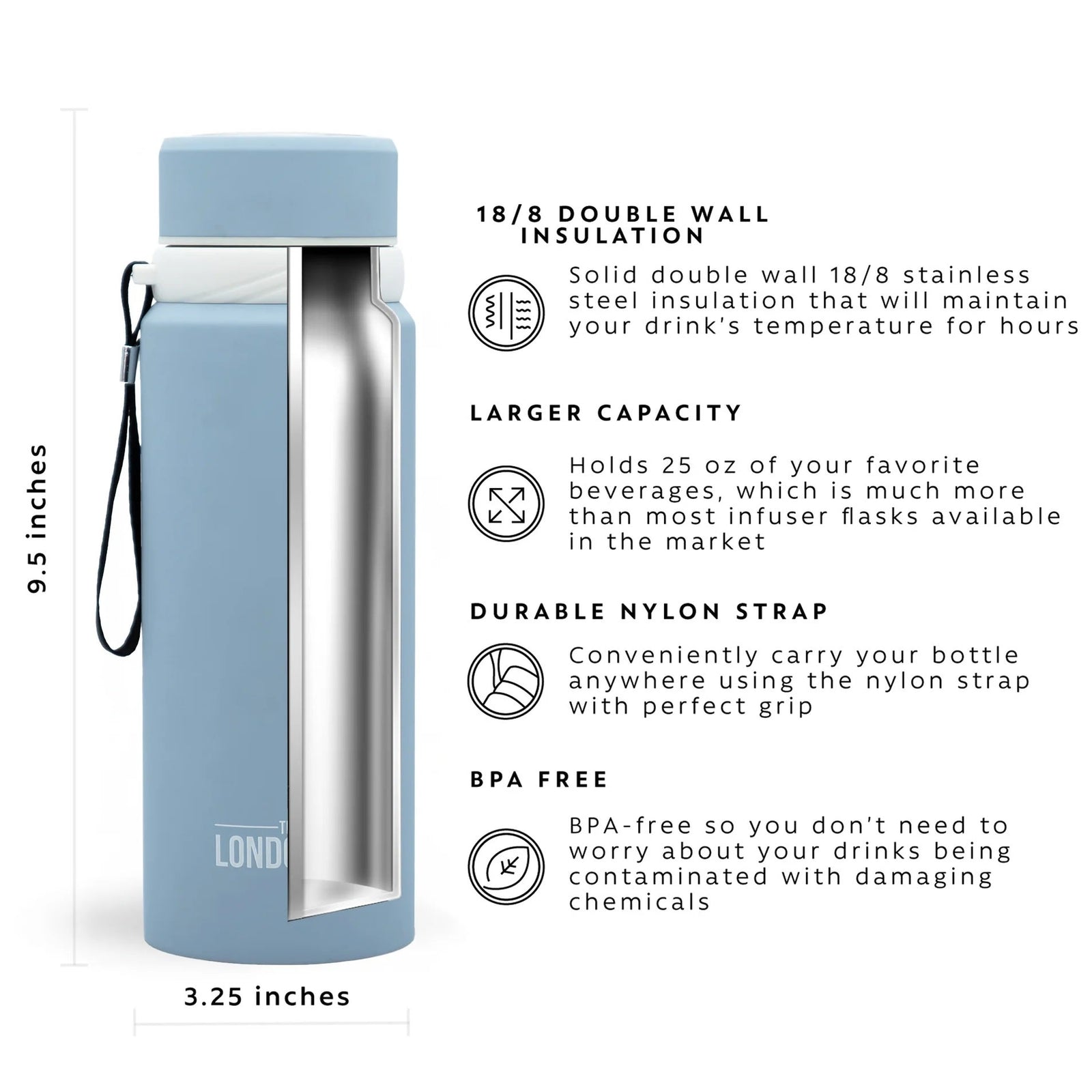 London Sip Tea Infuser Bottle 25 oz / 750 ml London Sip by Kitchen Niche