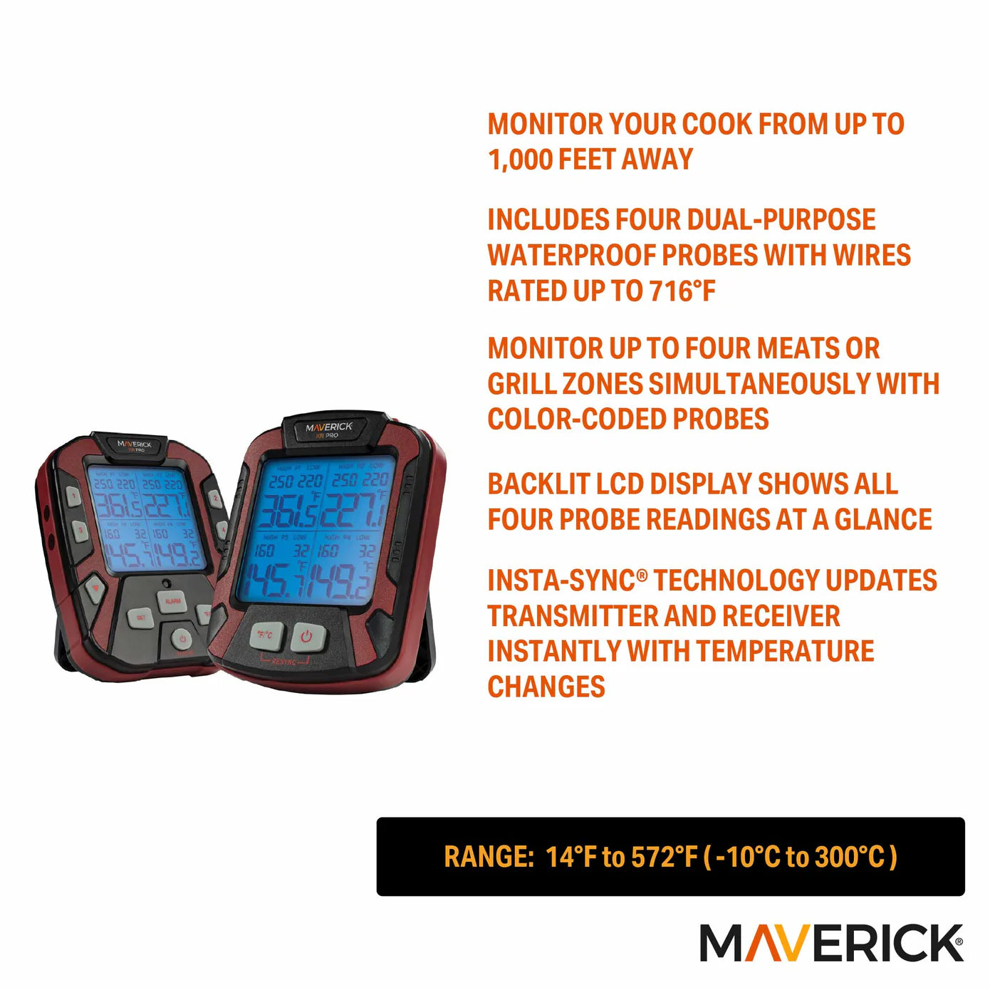 Maverick Extended Range Professional Wireless Thermometer Four Probe