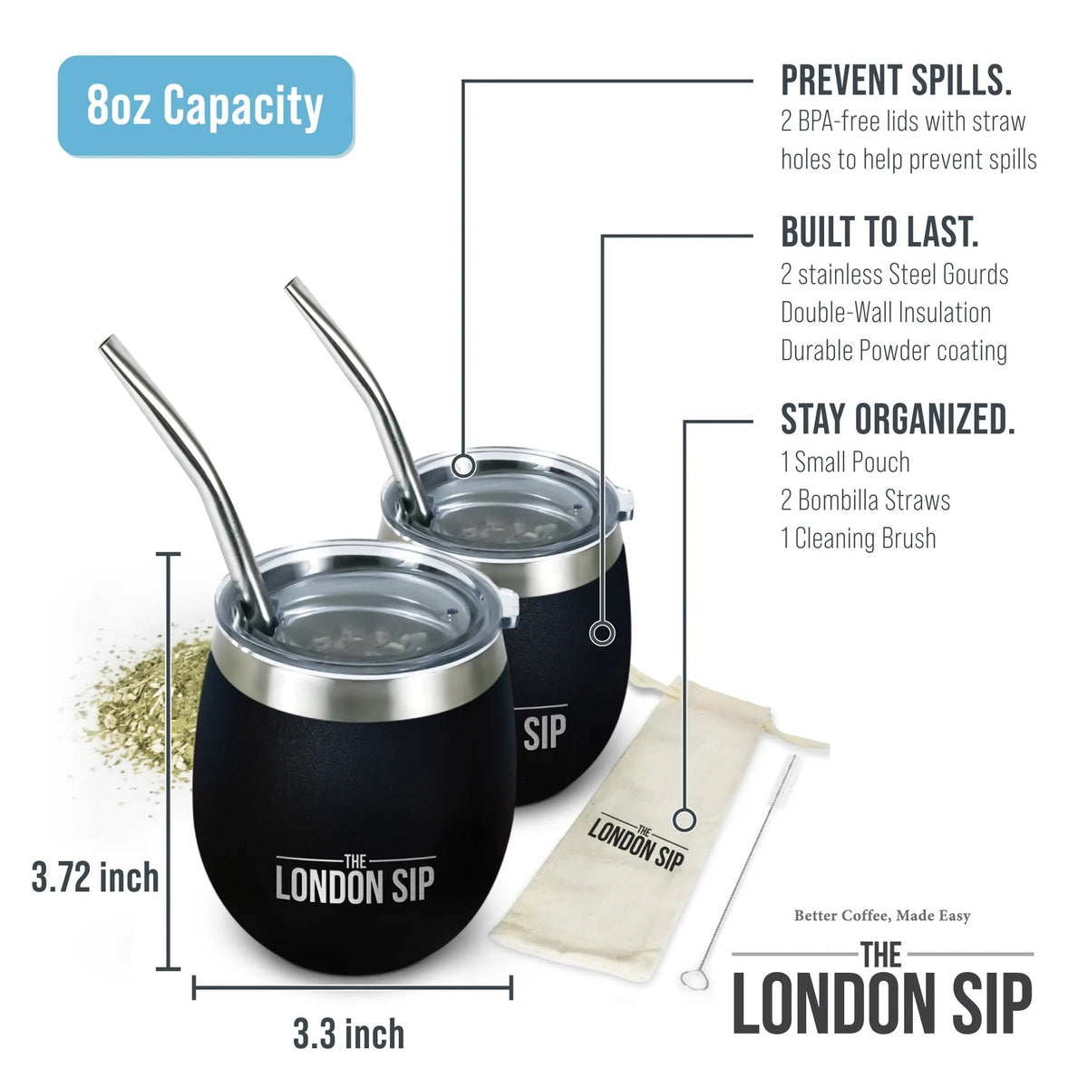 London Sip Yerba Mate Cup 8 oz / 250 ml (Set of 2) London Sip by Kitchen Niche