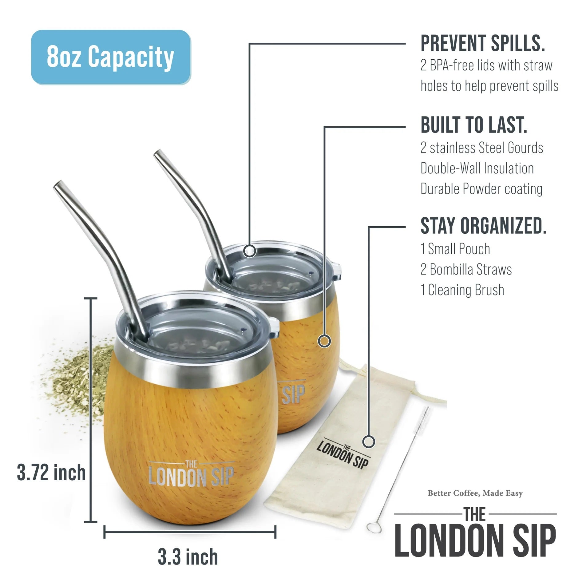 London Sip Yerba Mate Cup 8 oz / 250 ml (Set of 2) London Sip by Kitchen Niche