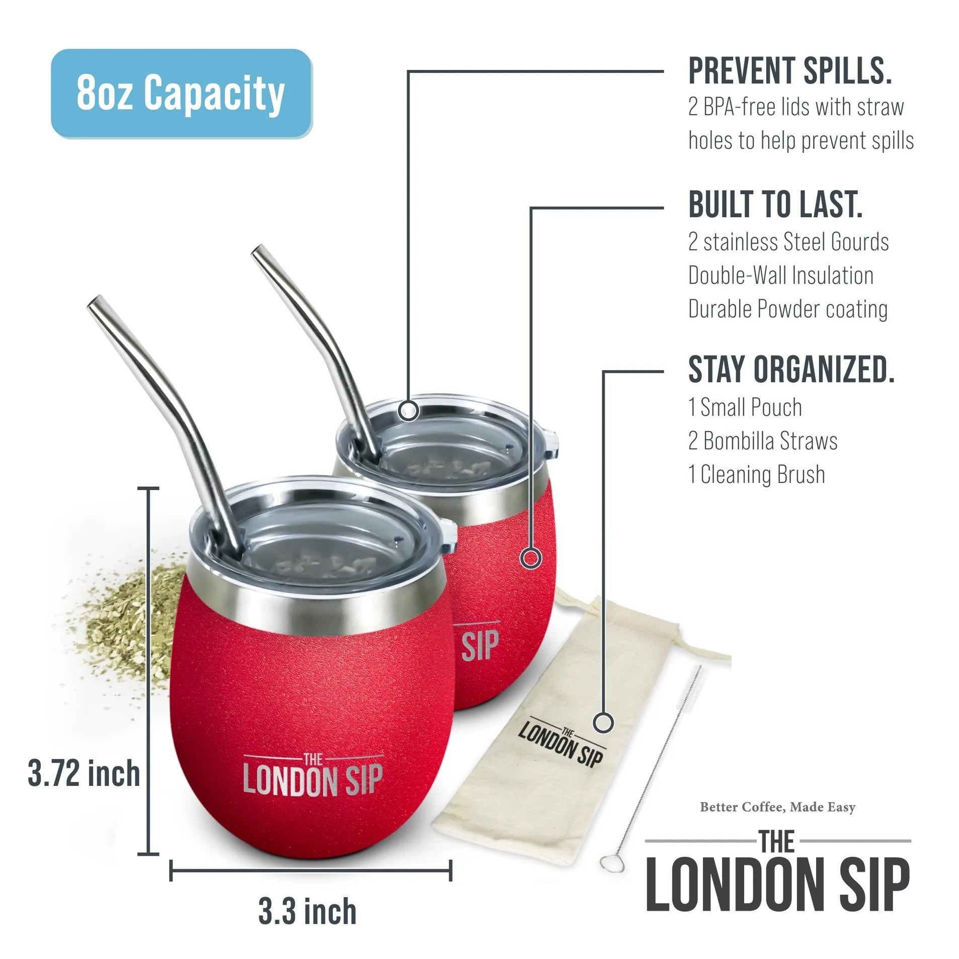 London Sip Yerba Mate Cup 8 oz / 250 ml (Set of 2) London Sip by Kitchen Niche