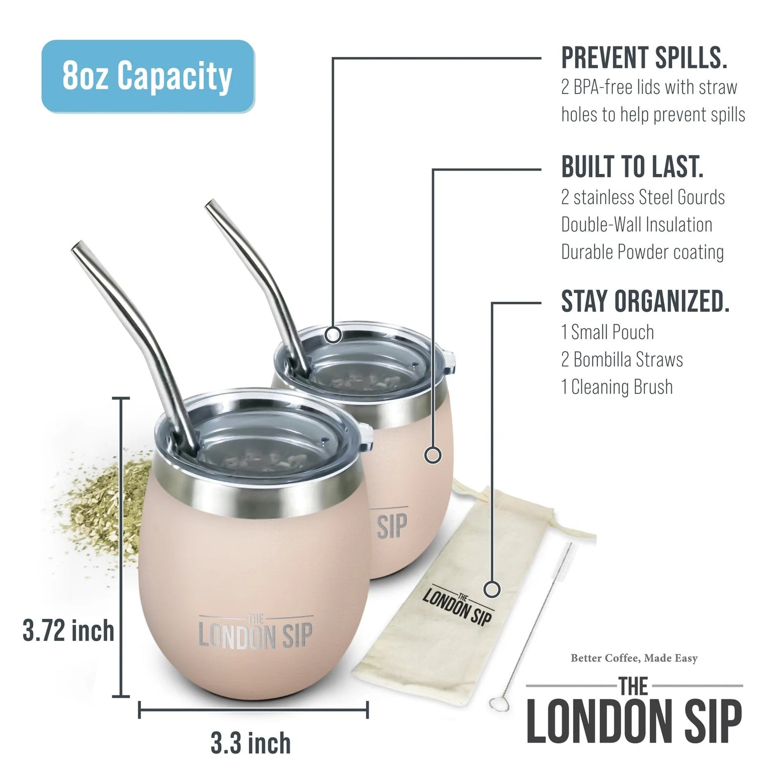 London Sip Yerba Mate Cup 8 oz / 250 ml (Set of 2) London Sip by Kitchen Niche