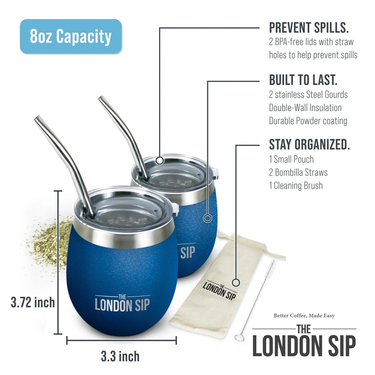 London Sip Yerba Mate Cup 8 oz / 250 ml (Set of 2) London Sip by Kitchen Niche