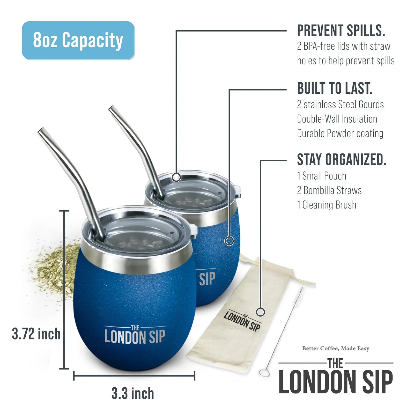 London Sip Yerba Mate Cup 8 oz / 250 ml (Set of 2) London Sip by Kitchen Niche