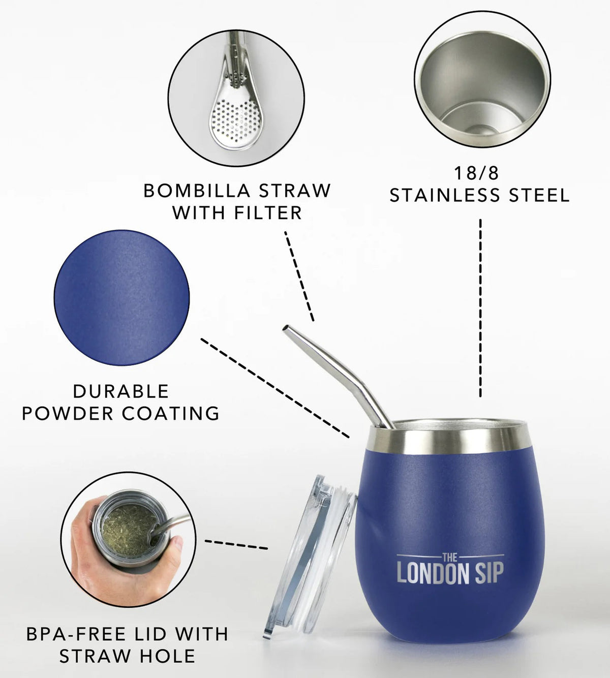 London Sip Yerba Mate Cup 8 oz / 250 ml (Set of 2) London Sip by Kitchen Niche