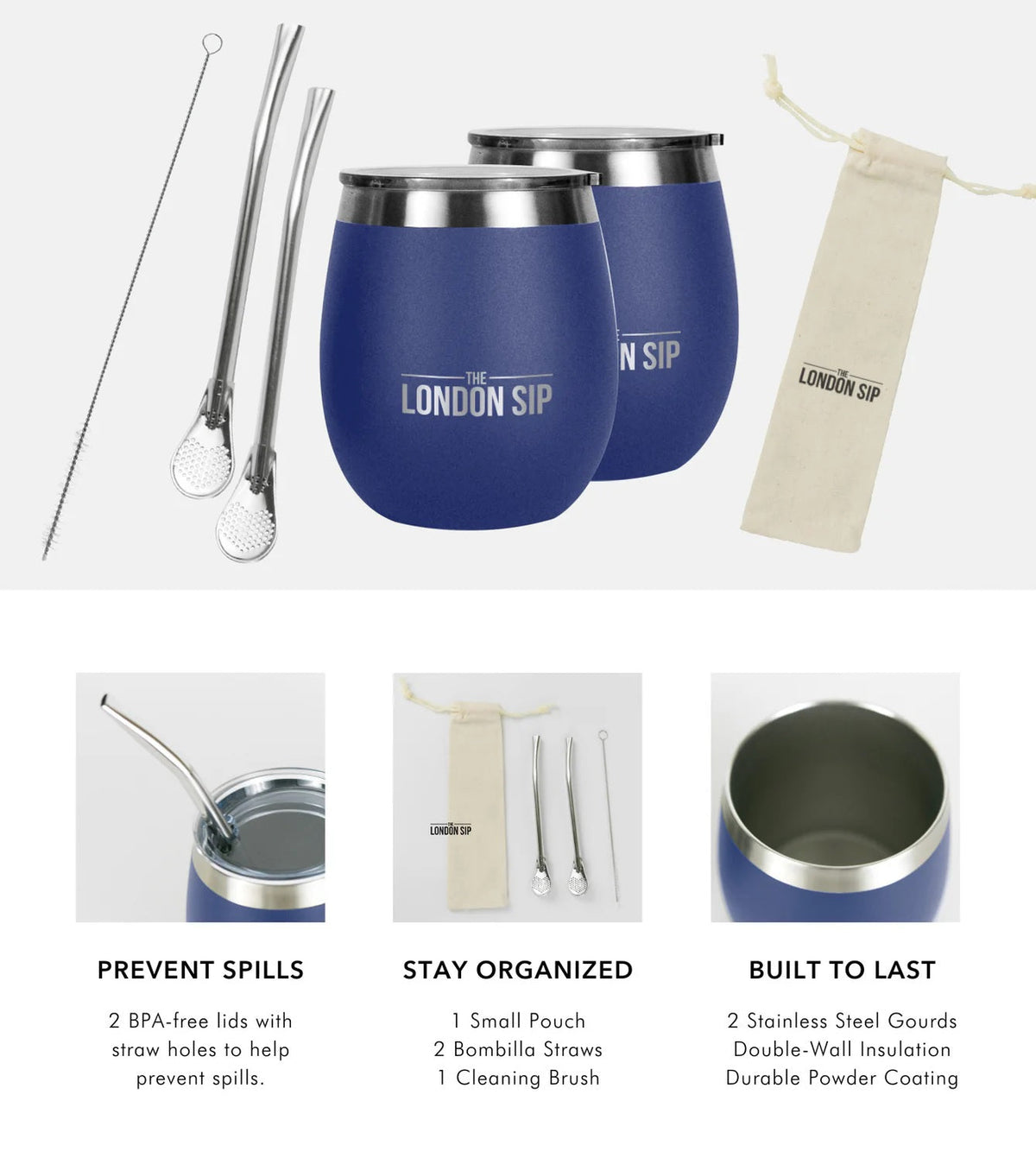 London Sip Yerba Mate Cup 8 oz / 250 ml (Set of 2) London Sip by Kitchen Niche