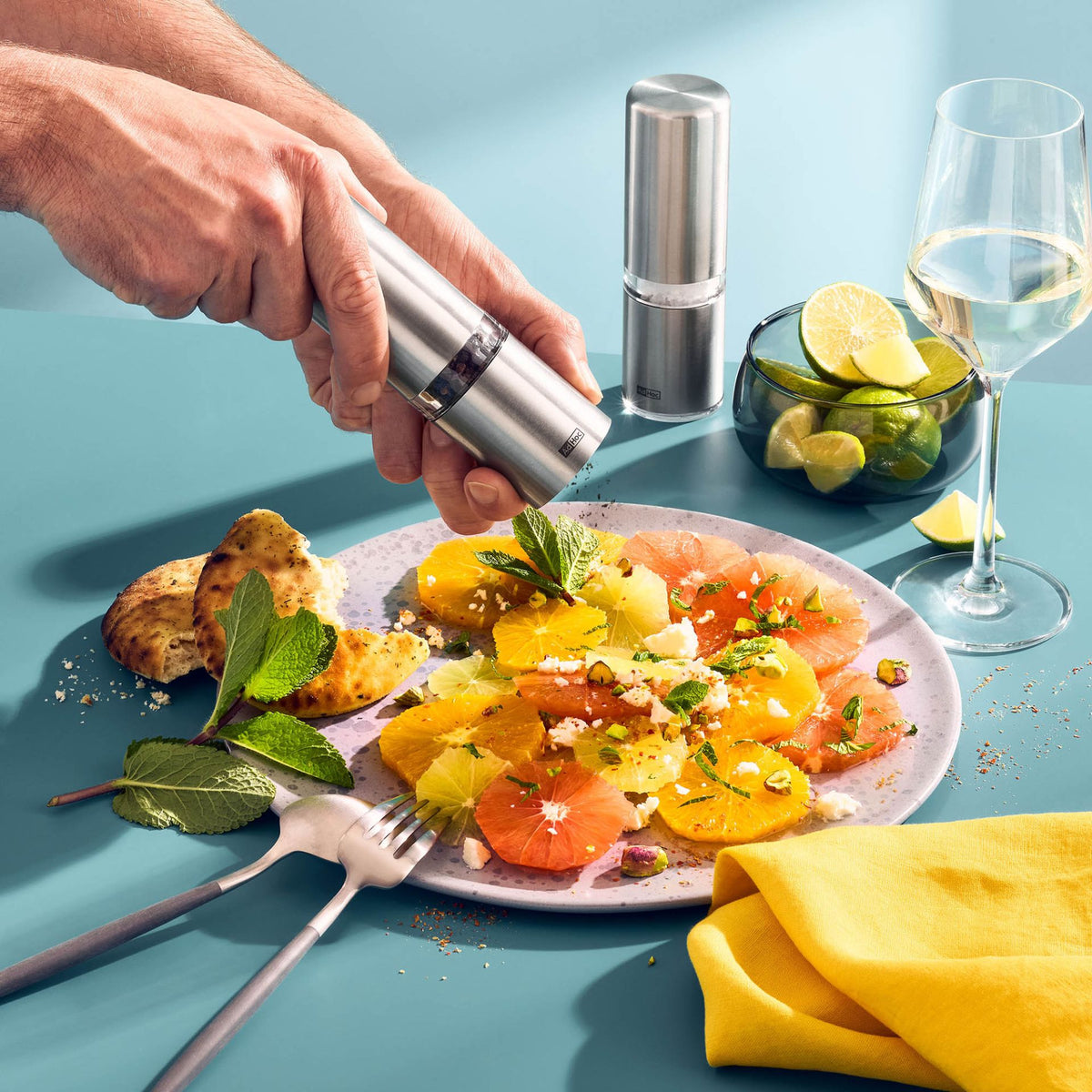 AdHoc Style Salt & Pepper Mill Gift Set – Matt Brushed Stainless Steel