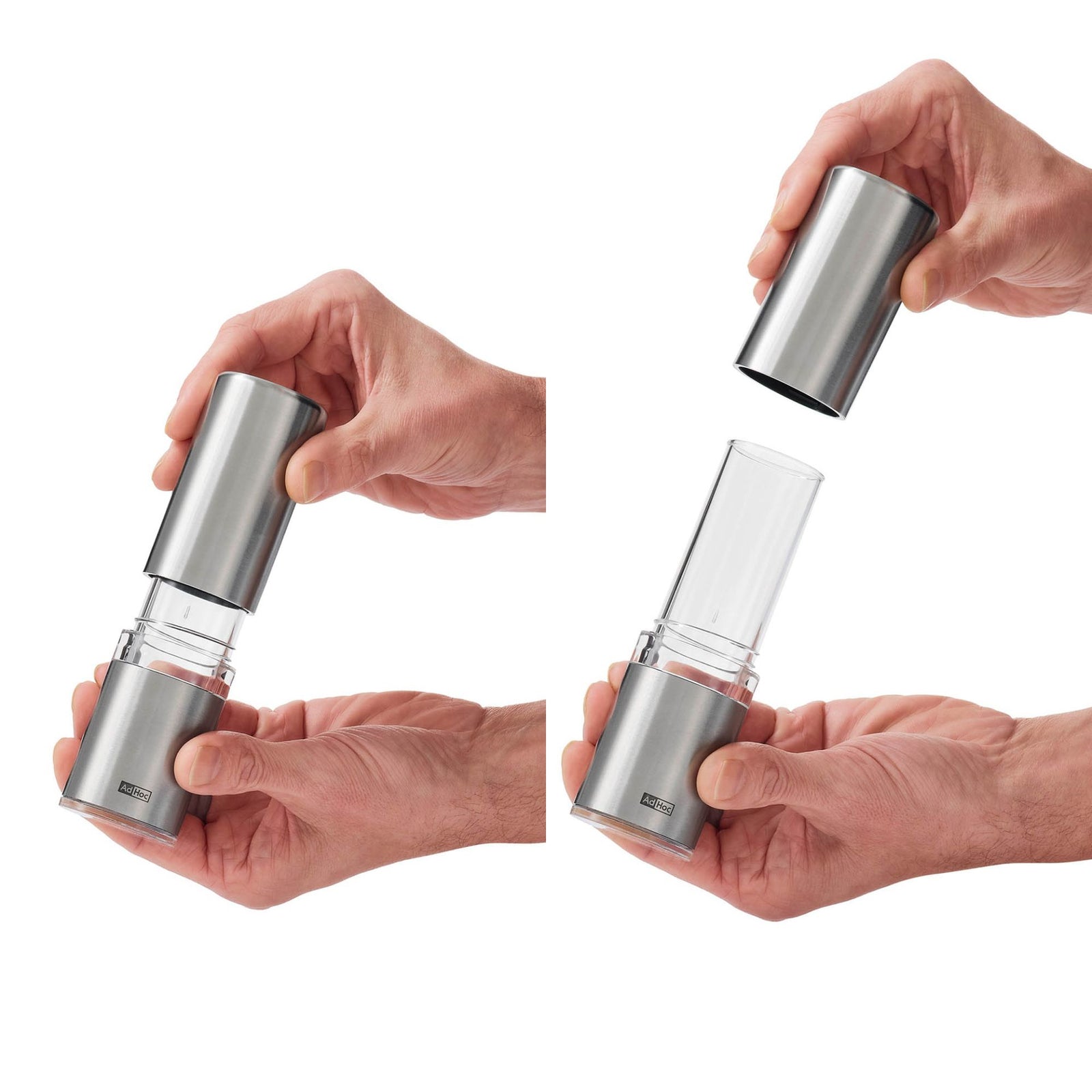 AdHoc Style Salt & Pepper Mill Gift Set – Matt Brushed Stainless Steel