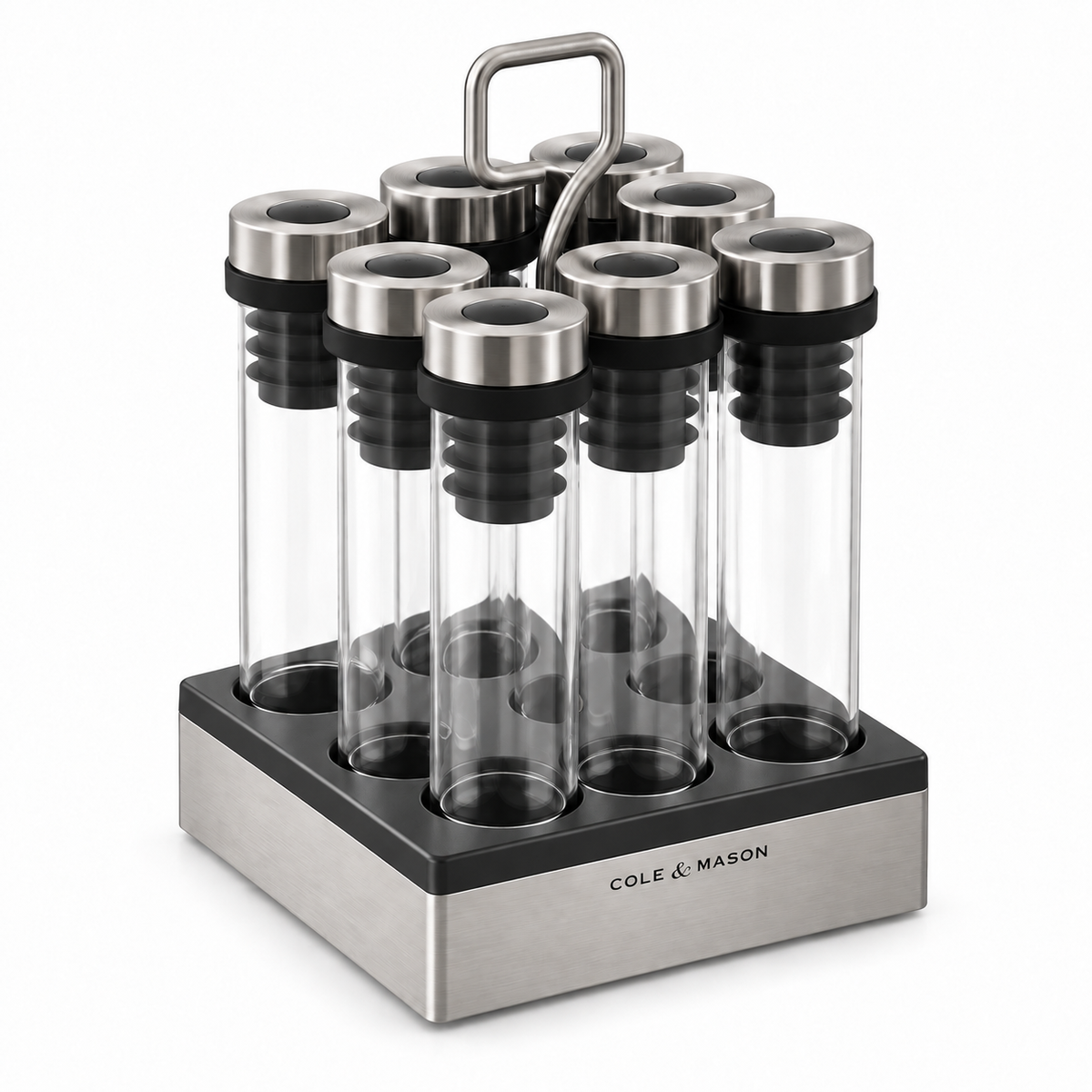 Cole & Mason Shadwell Countertop Spice Storage Set – 8 Glass Jars