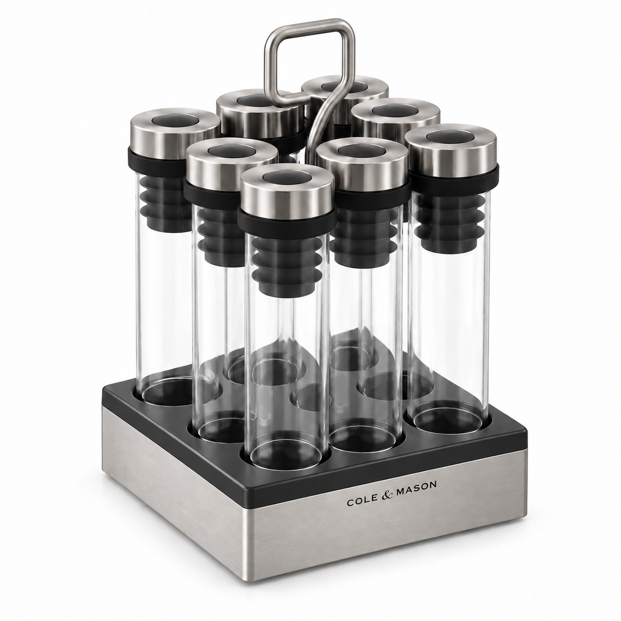 Cole & Mason Shadwell Countertop Spice Storage Set – 8 Glass Jars