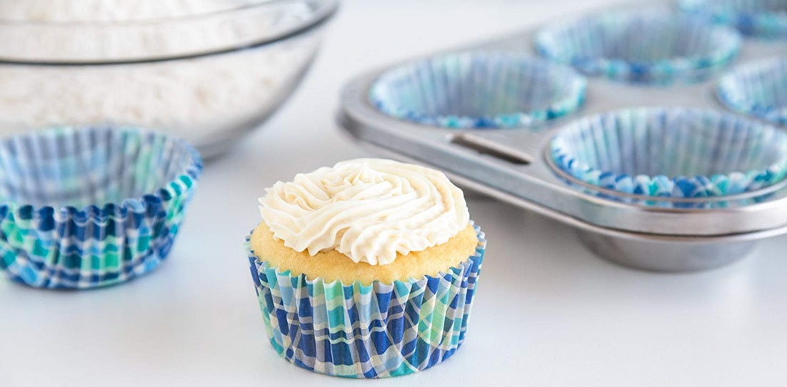 Fox Run Navy & Aqua Madras Baking Cup Set of 50 by Kitchen Niche