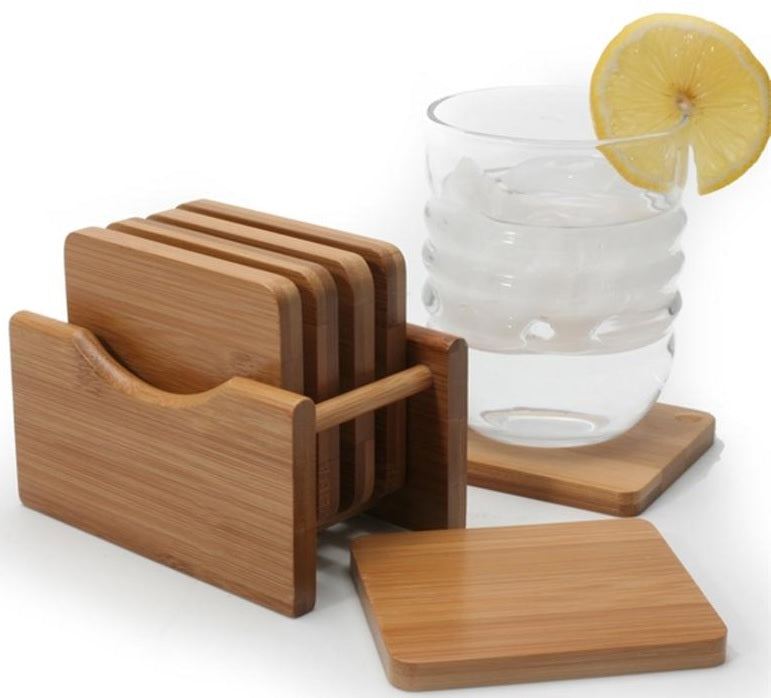 Natural Living Set of 6 Acacia Wood Coasters by Kitchen Niche
