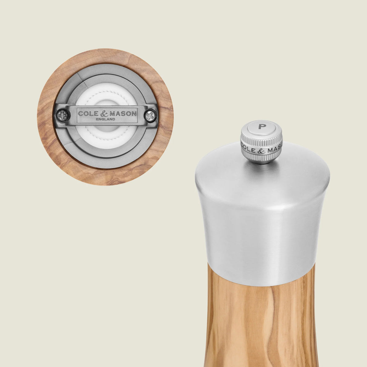 Cole & Mason Bromley Pepper Mill – Olive Wood & Stainless Steel